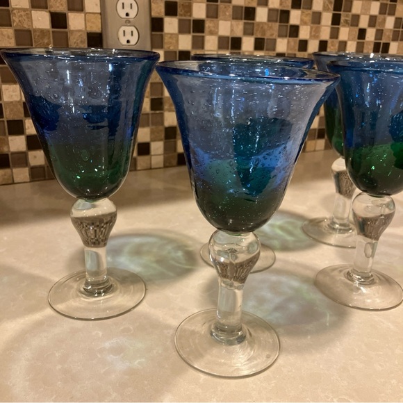 5 Vintage Artland 16oz Blue and Green Water/Wine Goblets - Picture 4 of 6